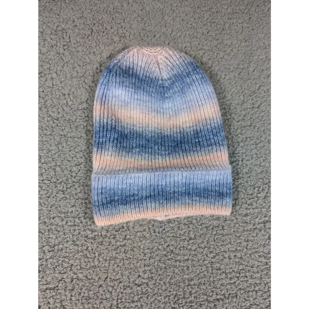 RACHEL ZOE Womens Gradient Knit Beanie One Size Blue White Purple Skull Cap
